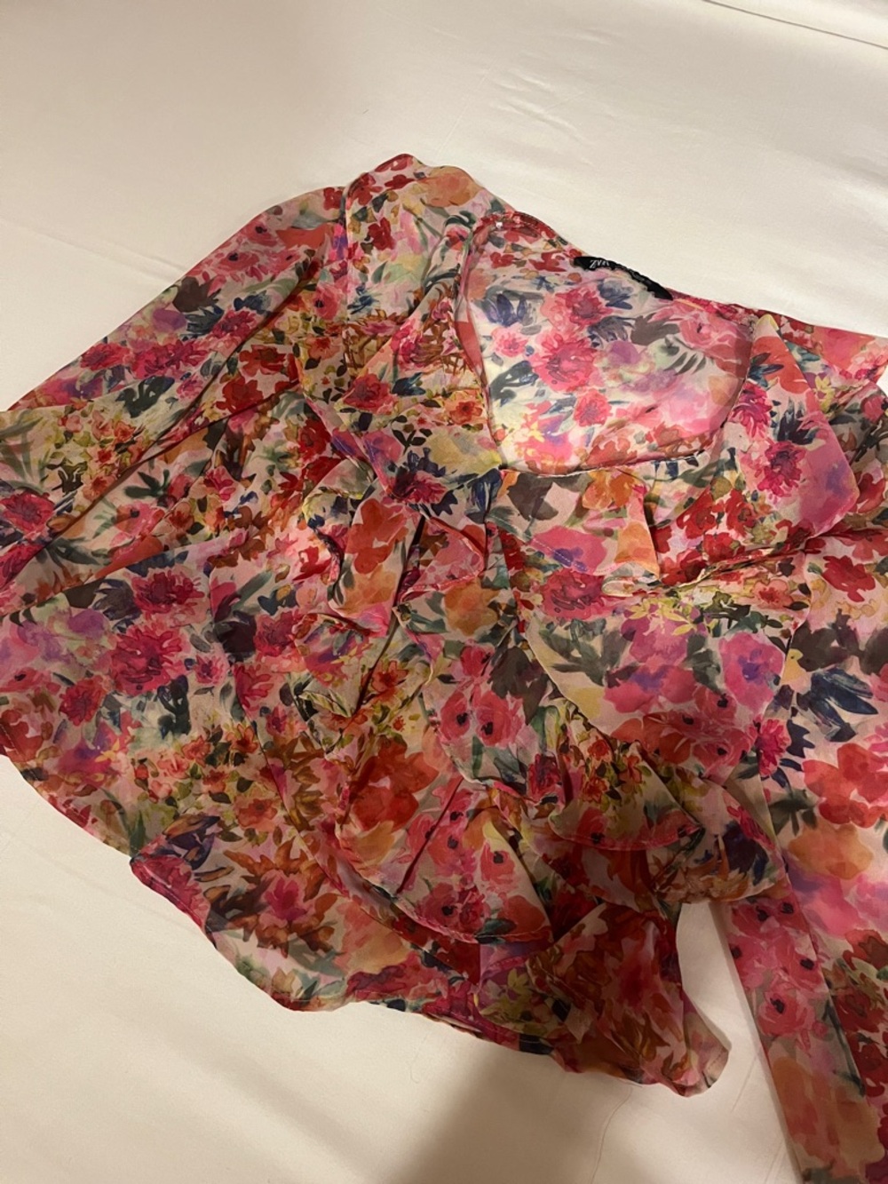 Zara Floral Sheer Blouse in Pink and Green